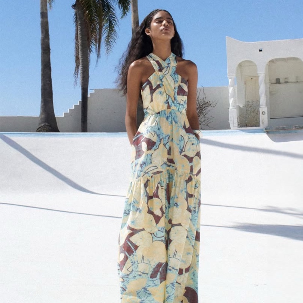 ALC Veronica Abstract Halter Maxi Dress